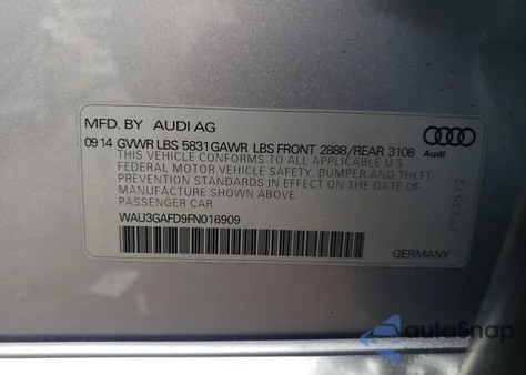 2015 Audi A8 L Quattro from USA, damaged, VIN WAU3GAFD9FN016909